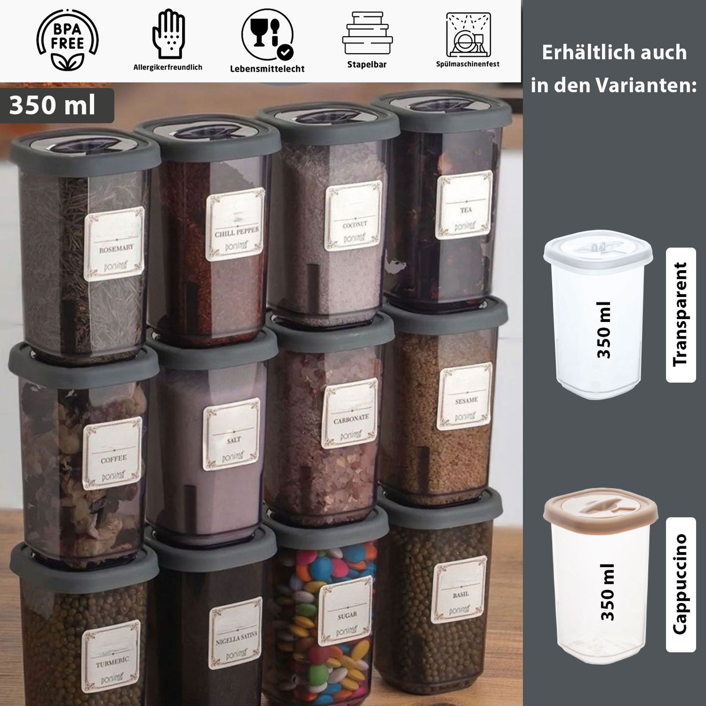 Gewürzbehälter 12x Stück 3x Designs 350ml