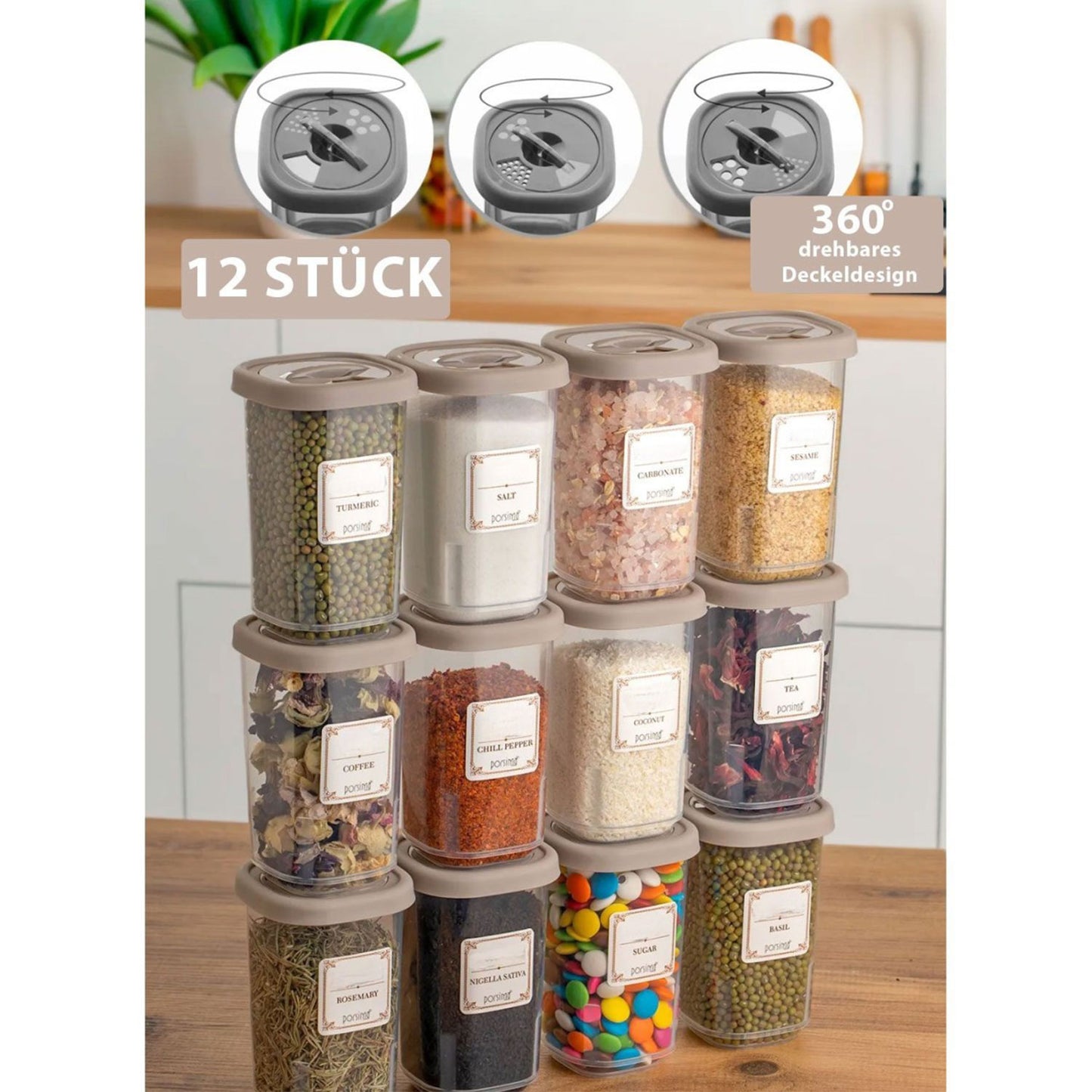 Gewürzbehälter 12x Stück 3x Designs 350ml