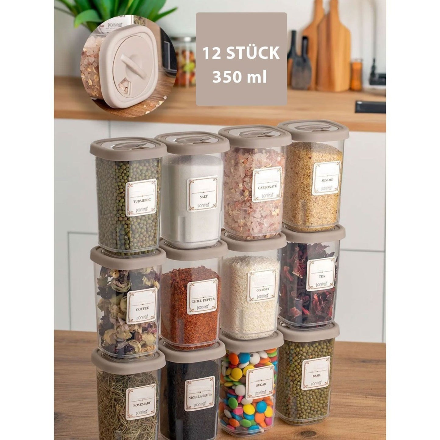 Gewürzbehälter 12x Stück 3x Designs 350ml