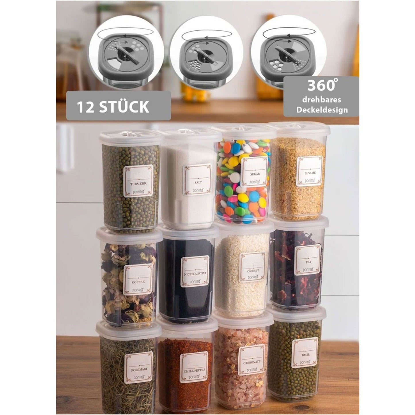 Gewürzbehälter 12x Stück 3x Designs 350ml