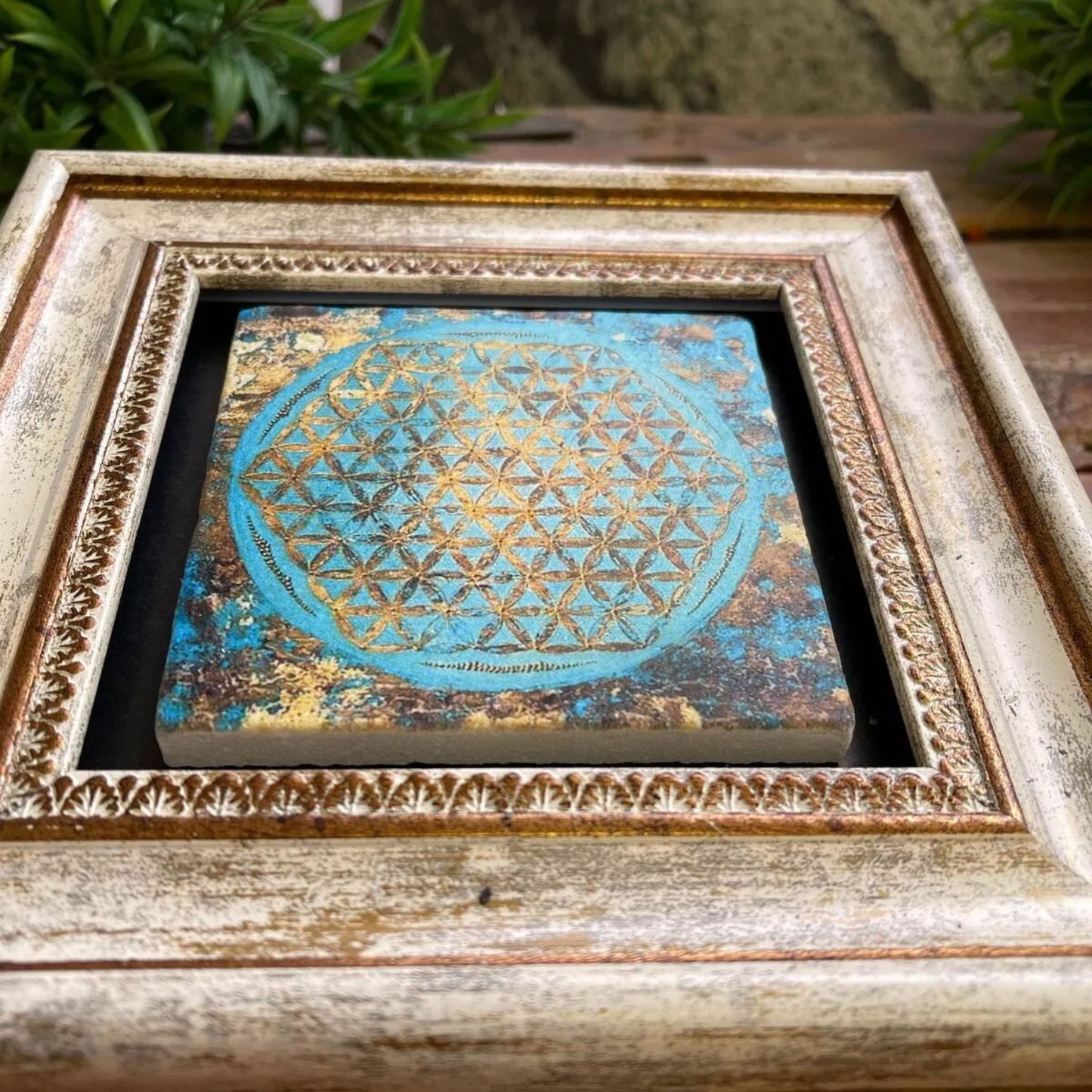 Exklusives Wandbild Antike Türkis 20x20 aus Naturstein