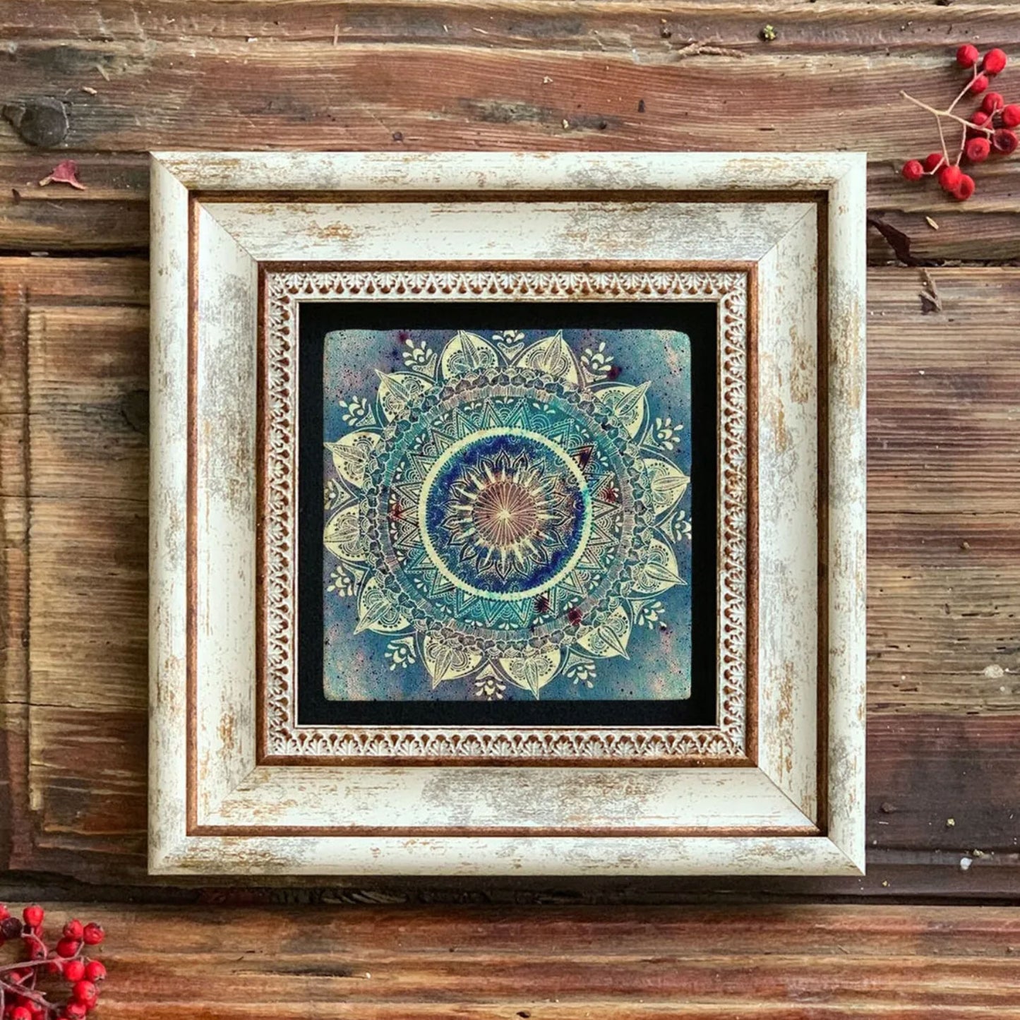 Exklusives Wandbild Mandala 20x20 aus Naturstein