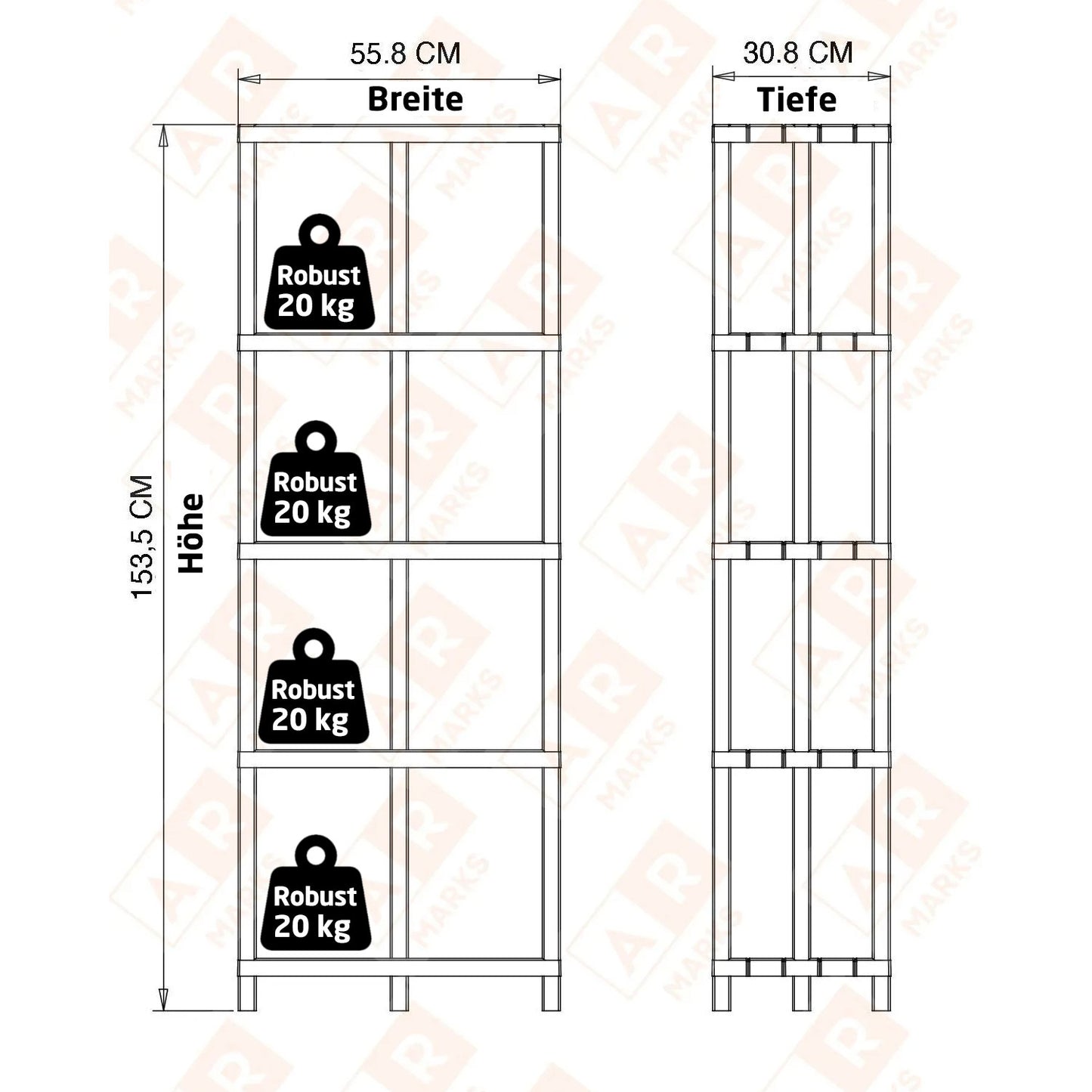 XL Stehregal Kunststoff Stecksystem 153,50 cm