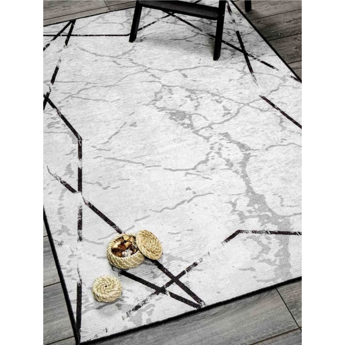 Premium Wohnzimmer Teppich Grau Marmor