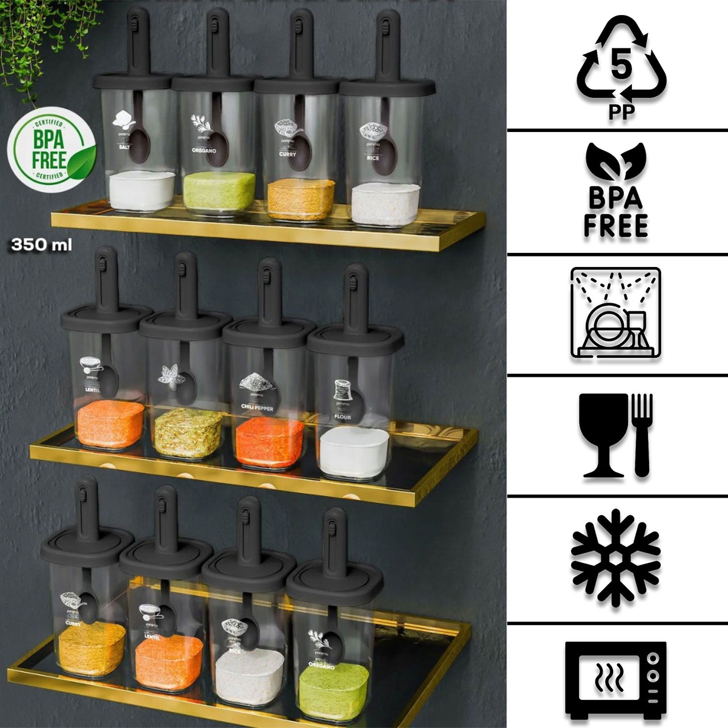 Gewürzbehälter Set 12x Stück 350ml mit integrierten Löffel