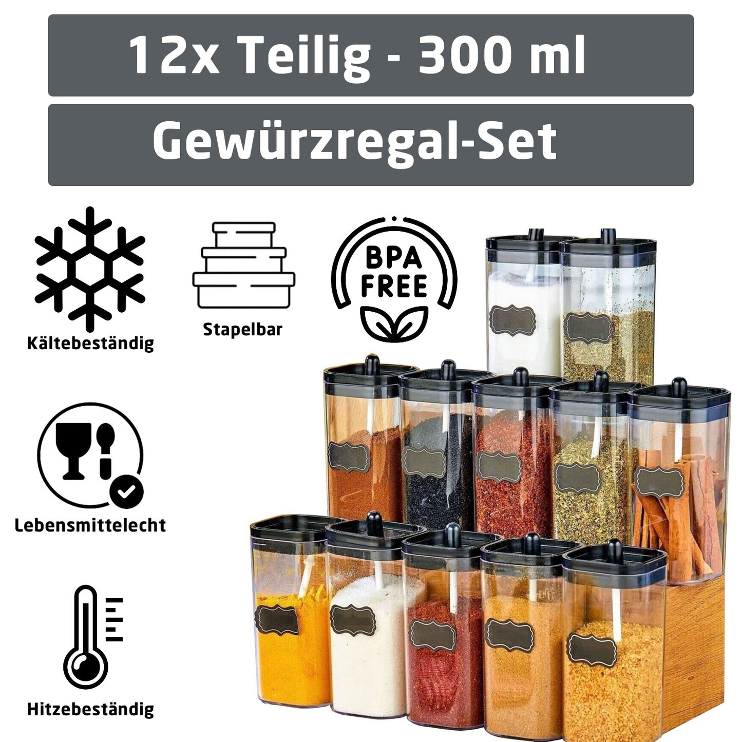 Gewürzdosen Set 12-Teilig 300ml